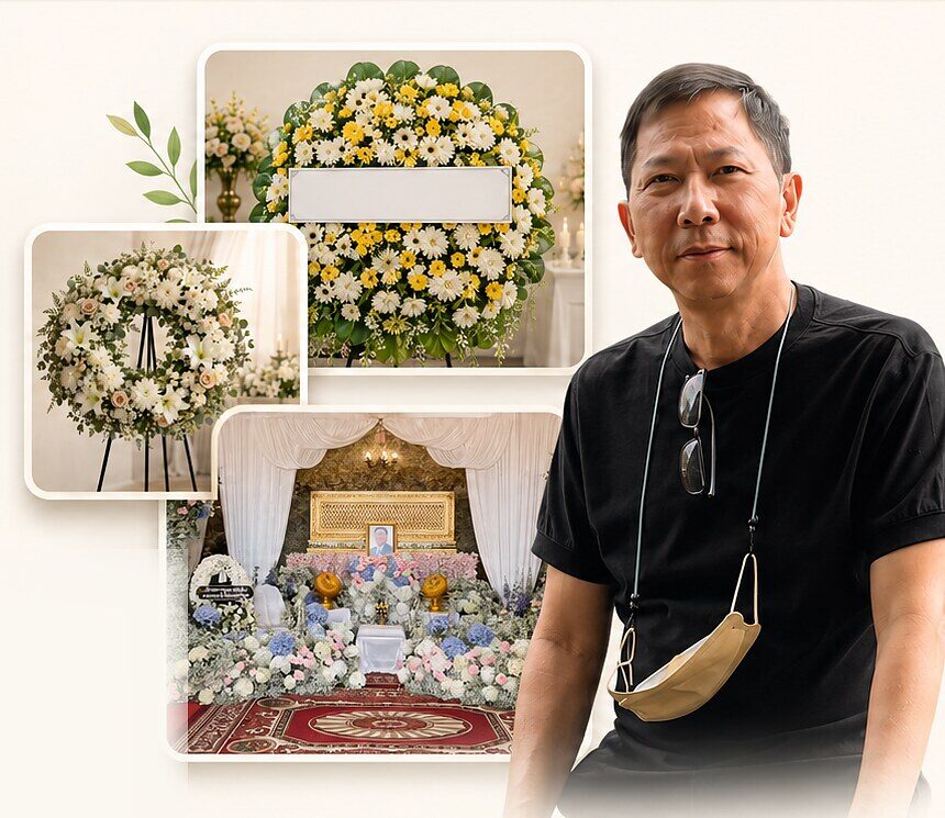 ผลงานพวงหรีดและดอกไม้งานศพจัดประณีต โดยทีมงาน expresswreath.store